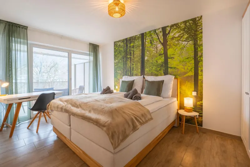 Ferienwohnung Predigtstuhlblick: Schlafzimmer mit Kingsize-Bett